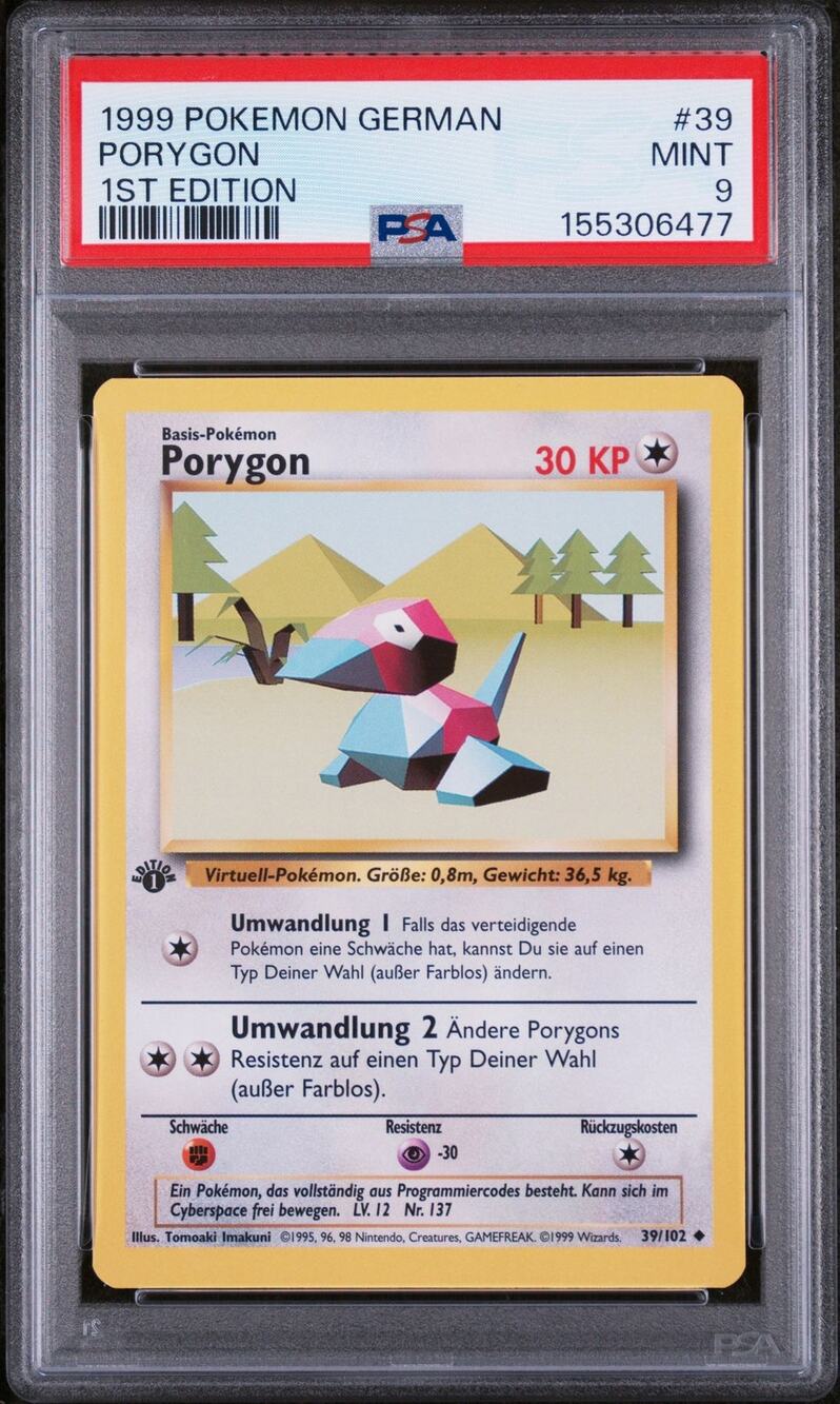 PSA 9 MINT Porygon 1st Edition 39/102 Pokémon 1999 German Base Set Graded Card